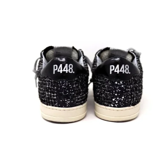 P448 Size 41 John Shaka Sneakers Black White Tweed & Suede - Picture 8 of 15